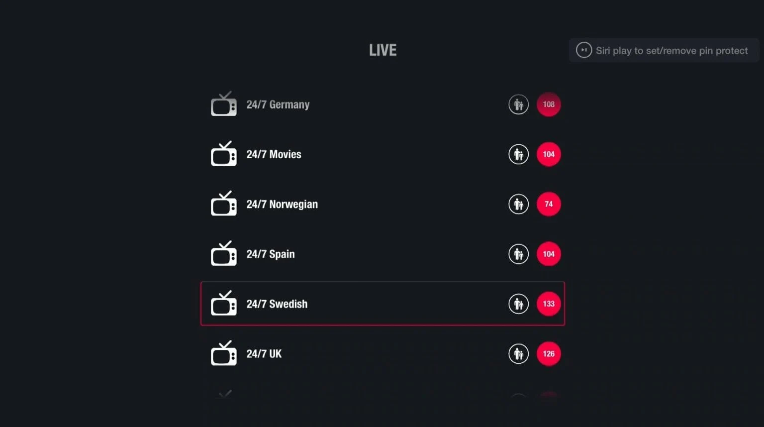 GSE Smart IPTV PRO Apple TV ryhmän valinta
