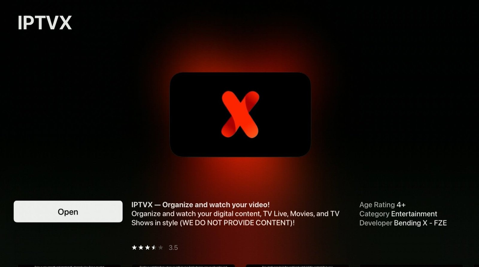 IPTVX Apple TV -sovellus