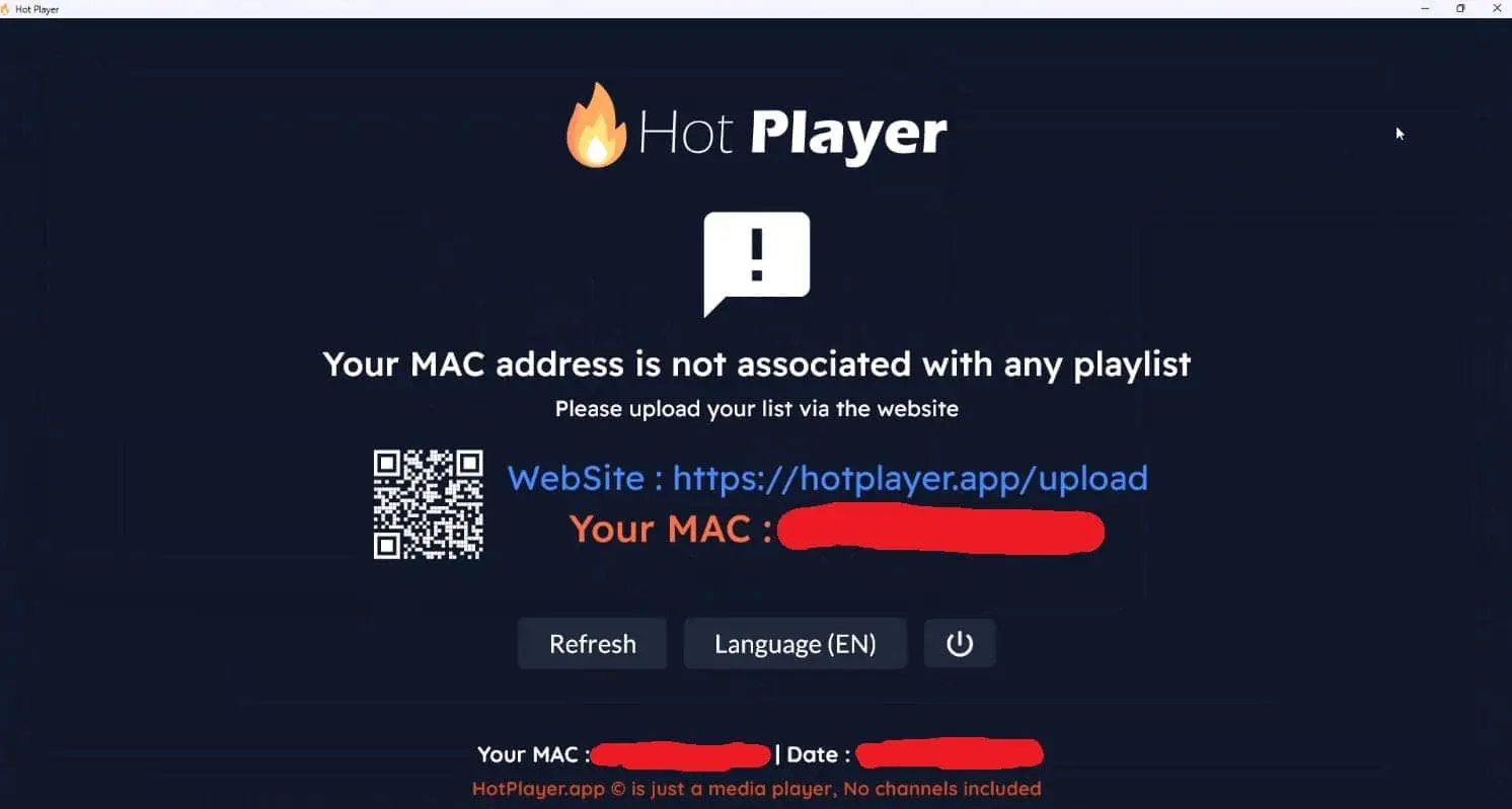 HOT IPTV HotPlayer vaihe 1 MAC-osoite