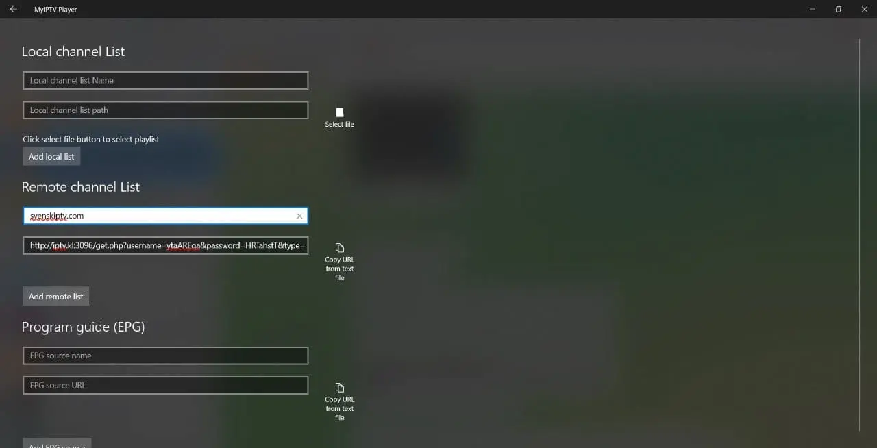 MyIPTV Player Windows lisää uusi playlist ja EPG lähde