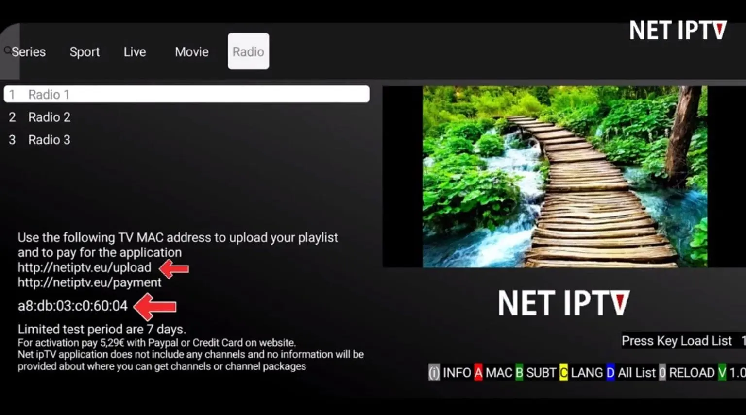NET IPTV vaihe 1 MAC address