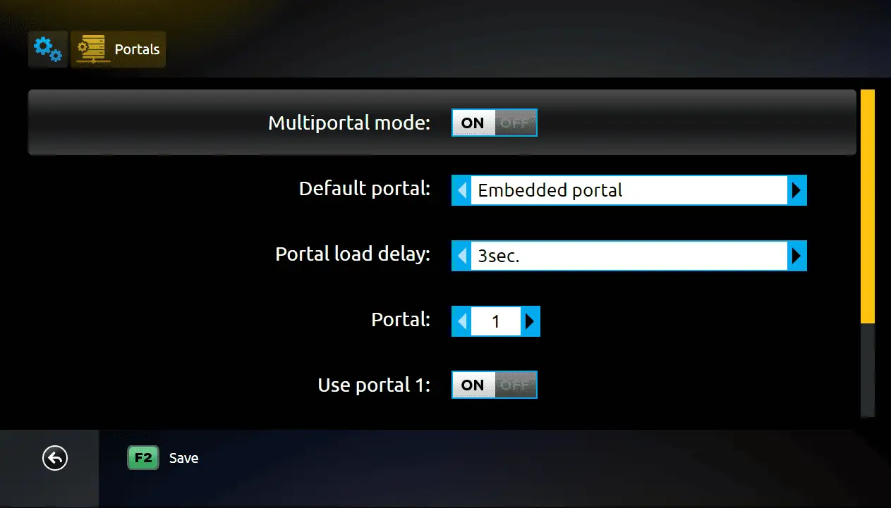 Smart STB Multiportal mode ja Use portal 1 -asetukset
