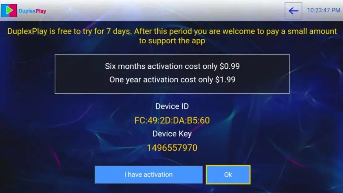 Duplex IPTV DuplexPlay vaihe 1 Device ID ja Device Key