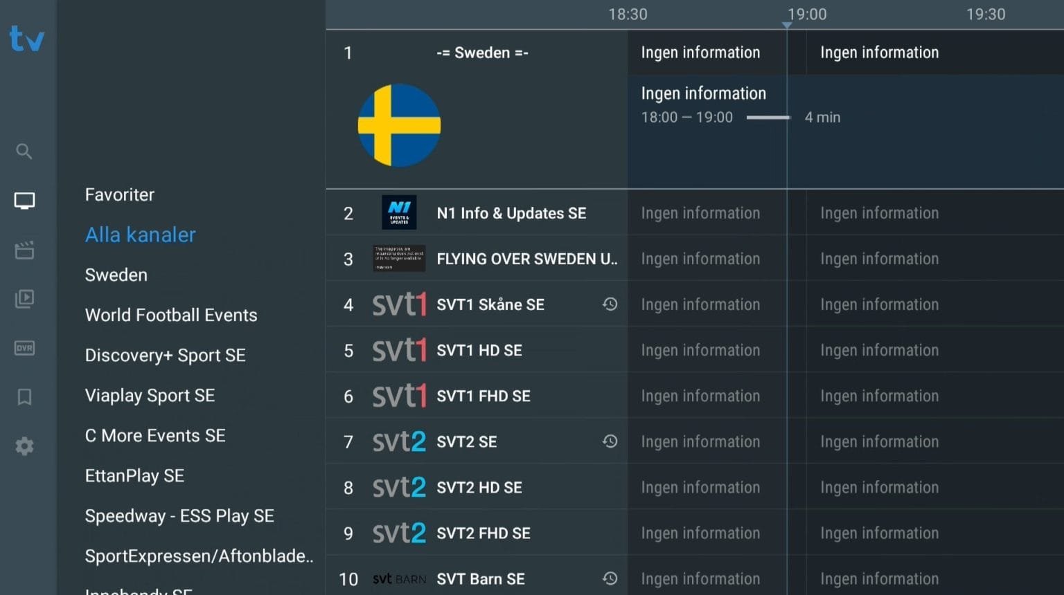 TiviMate kanavalista ja EPG television näytöllä