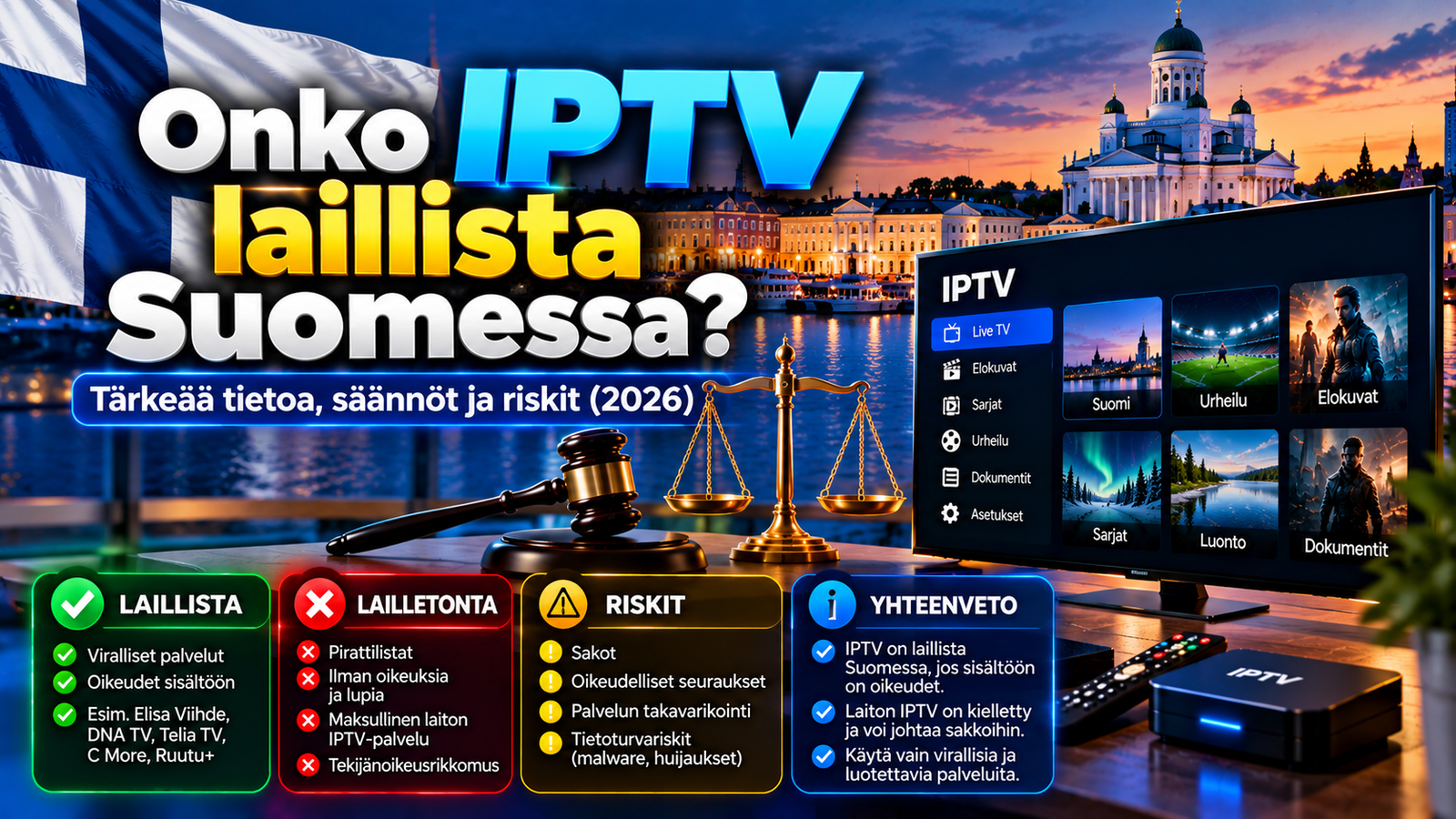 Onko IPTV laillista Suomessa – IPTV:n laillisuus, säännöt ja riskit 2026